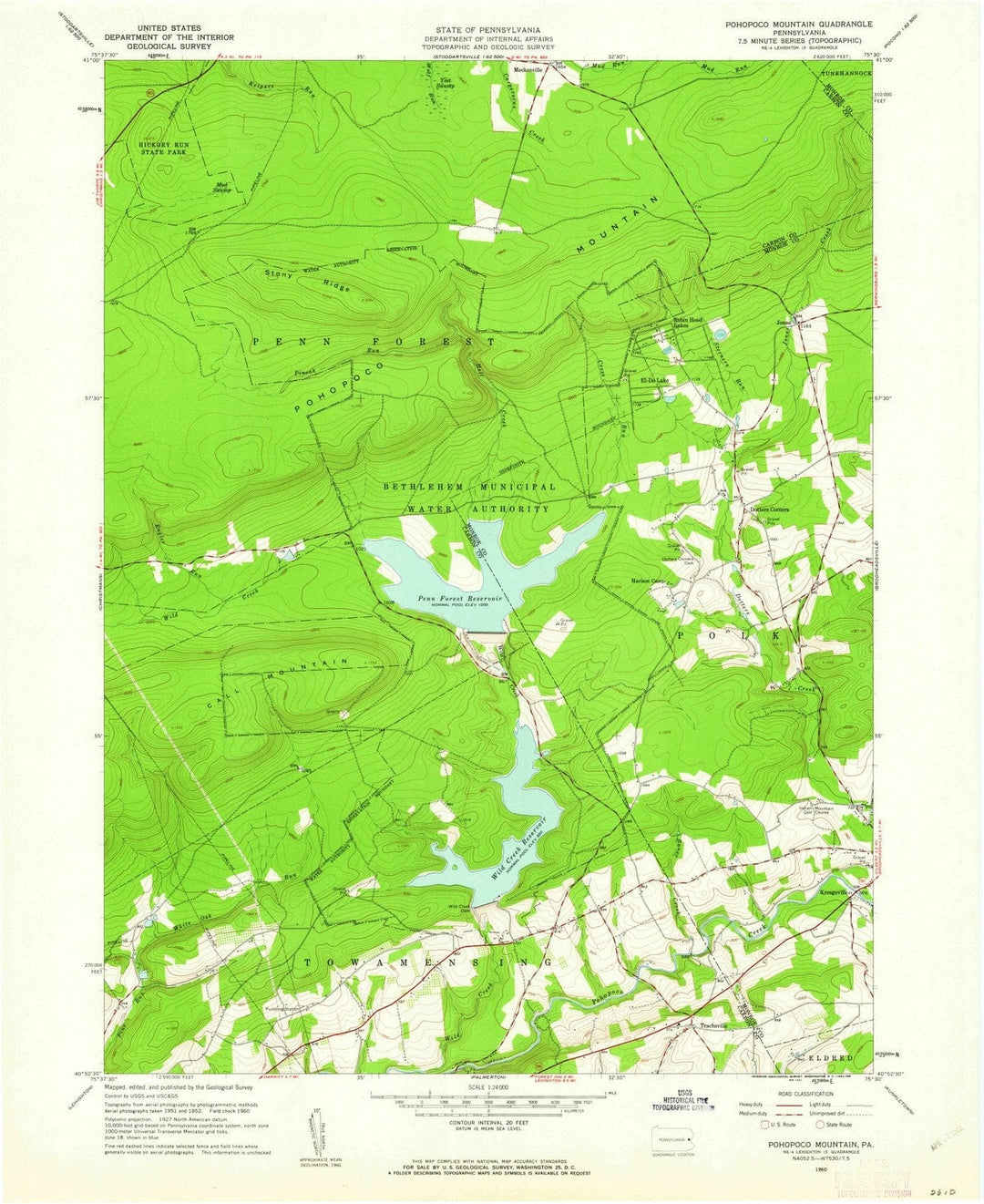1960 Pohopco Mountain, PA - Pennsylvania - USGS Topographic Map