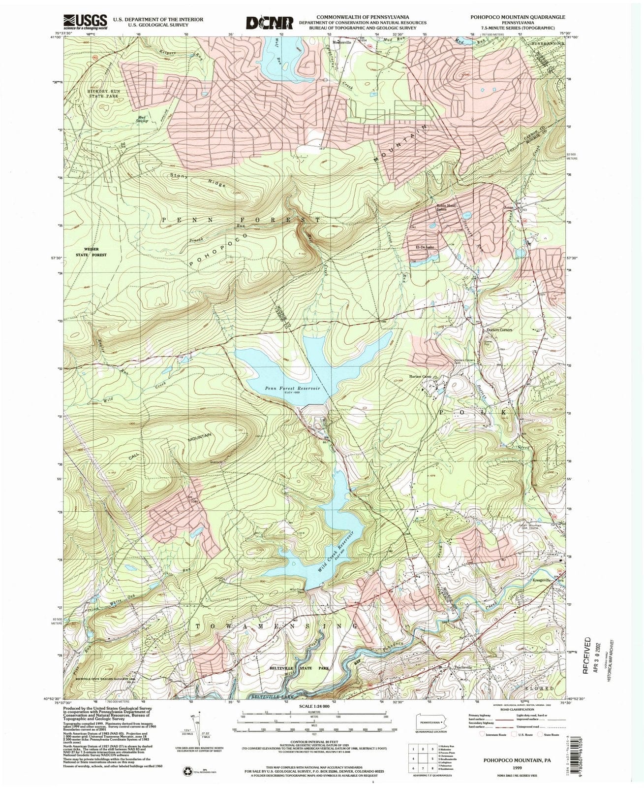 1999 Pohopoco Mountain, PA - Pennsylvania - USGS Topographic Map