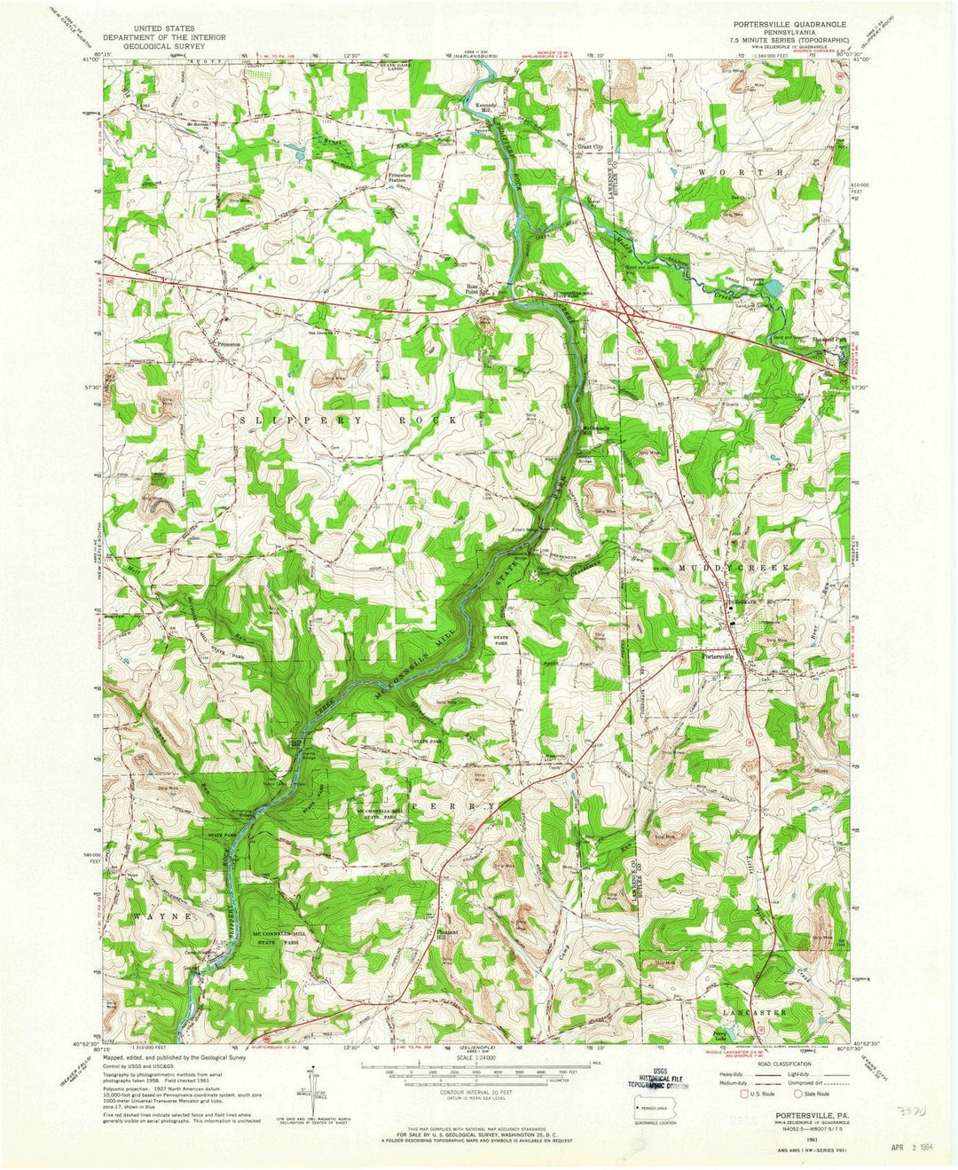1961 Portersville, PA - Pennsylvania - USGS Topographic Map