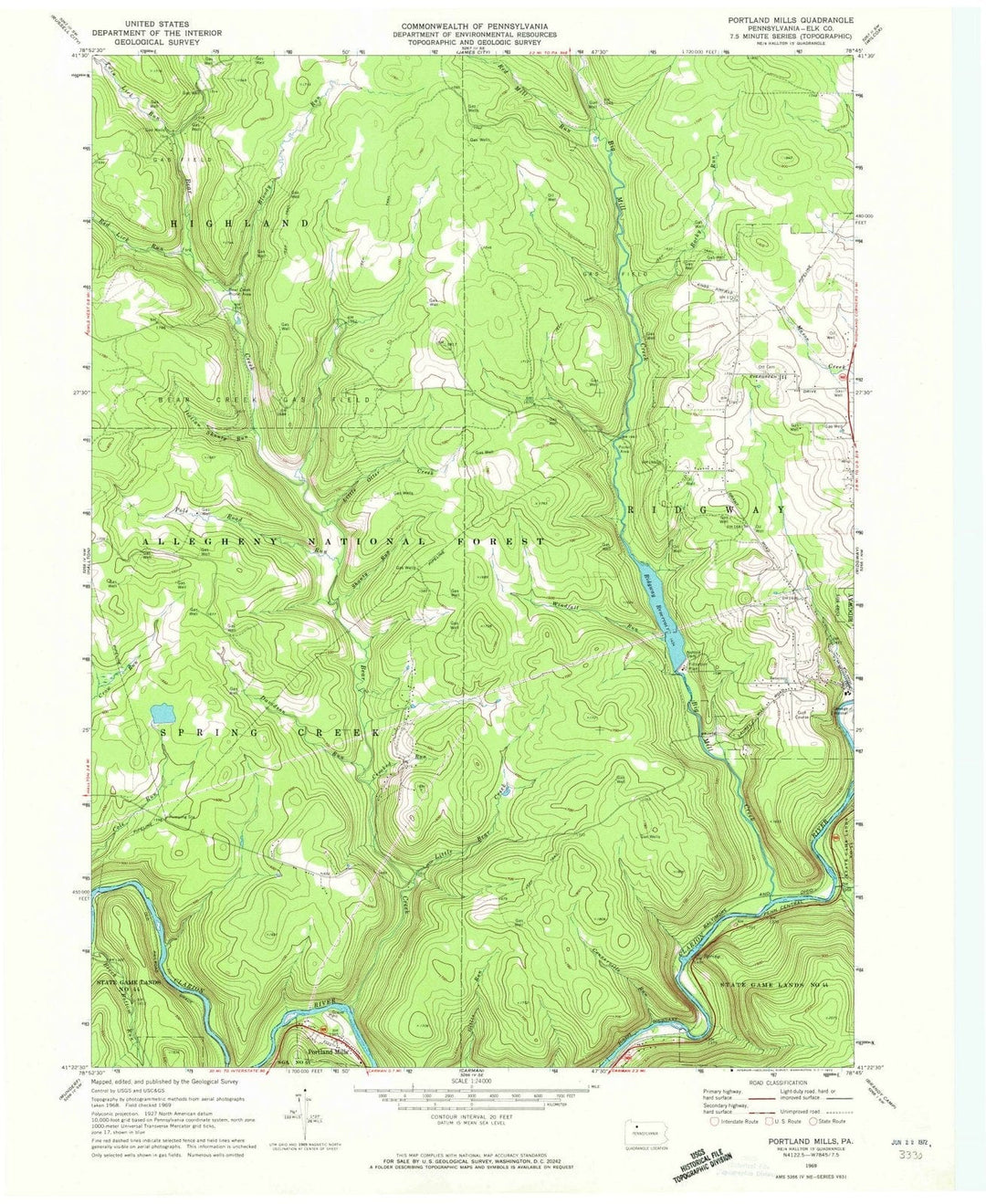 1969 Portland Mills, PA - Pennsylvania - USGS Topographic Map