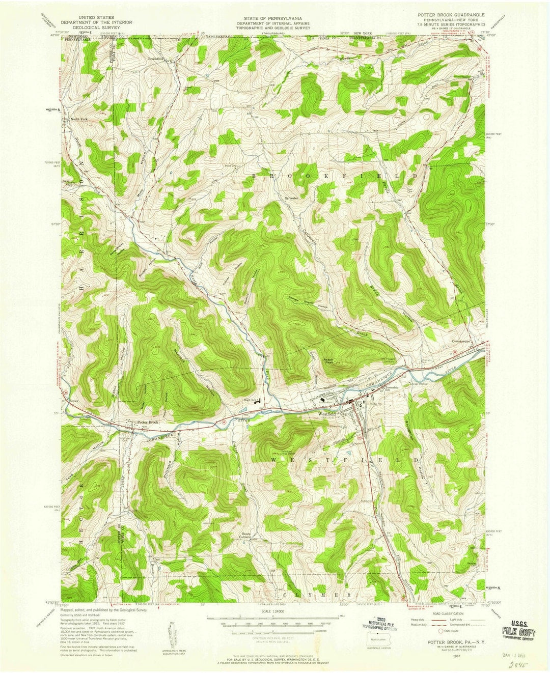 1957 Potter Brook, PA - Pennsylvania - USGS Topographic Map
