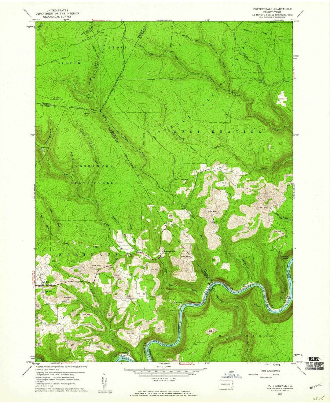 1959 Pottersdale, PA - Pennsylvania - USGS Topographic Map
