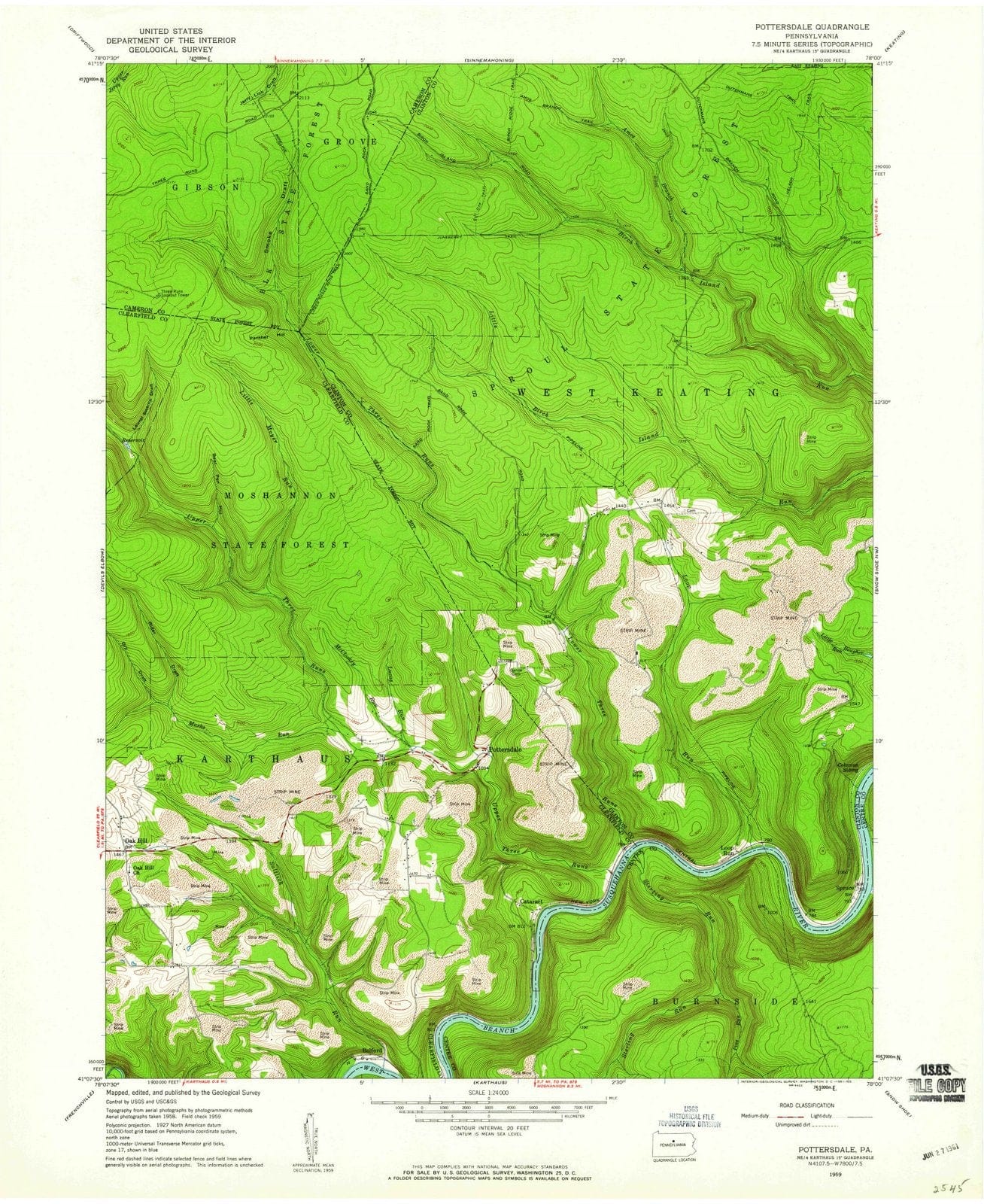 1959 Pottersdale, PA - Pennsylvania - USGS Topographic Map