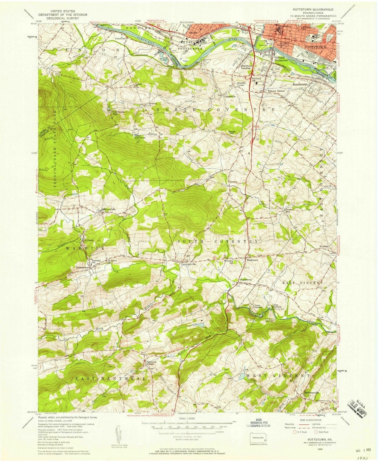 1956 Pottstown, PA - Pennsylvania - USGS Topographic Map