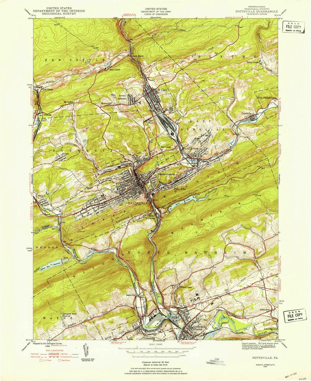 1944 Pottsville, PA - Pennsylvania - USGS Topographic Map