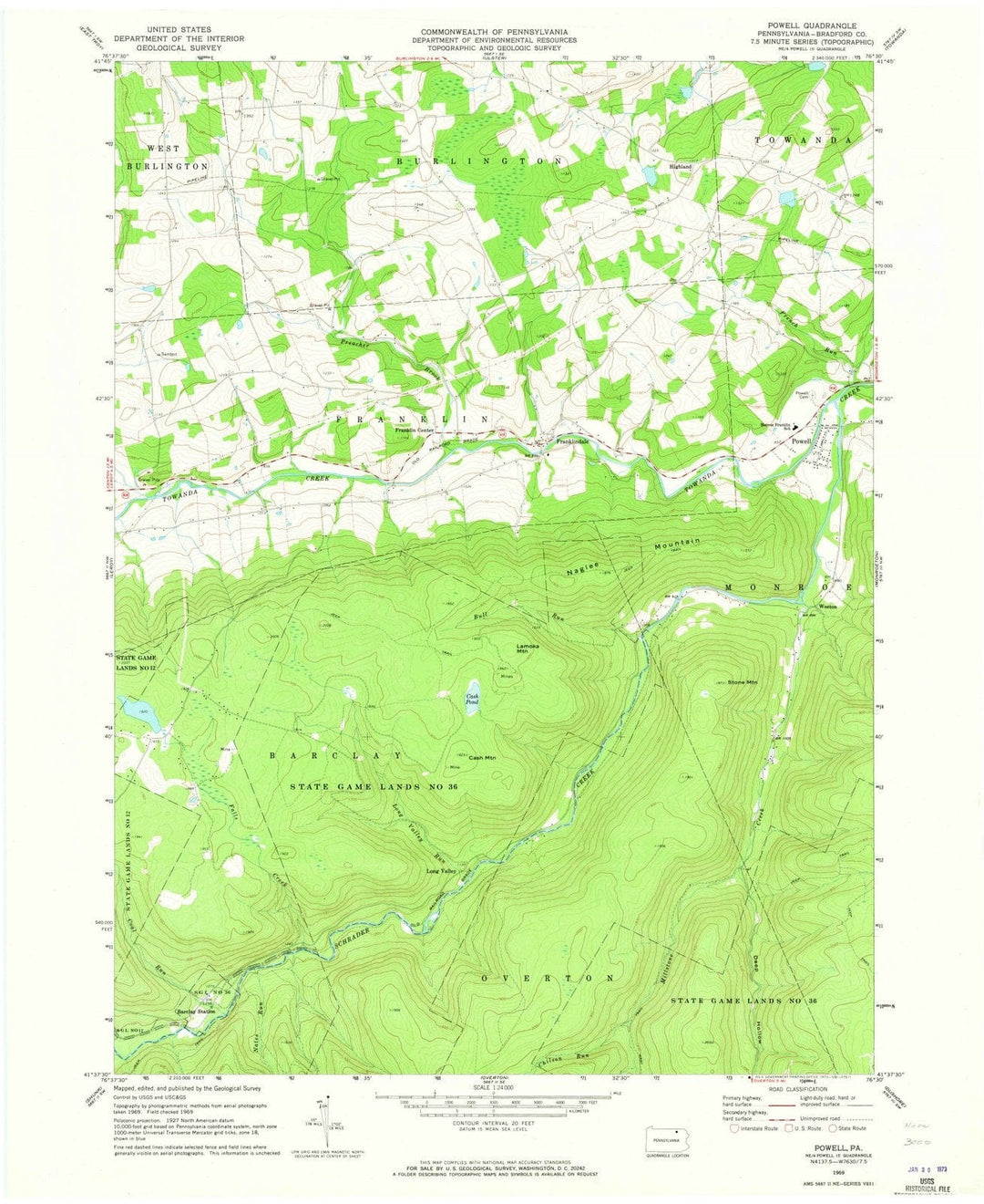 1969 Powell, PA - Pennsylvania - USGS Topographic Map