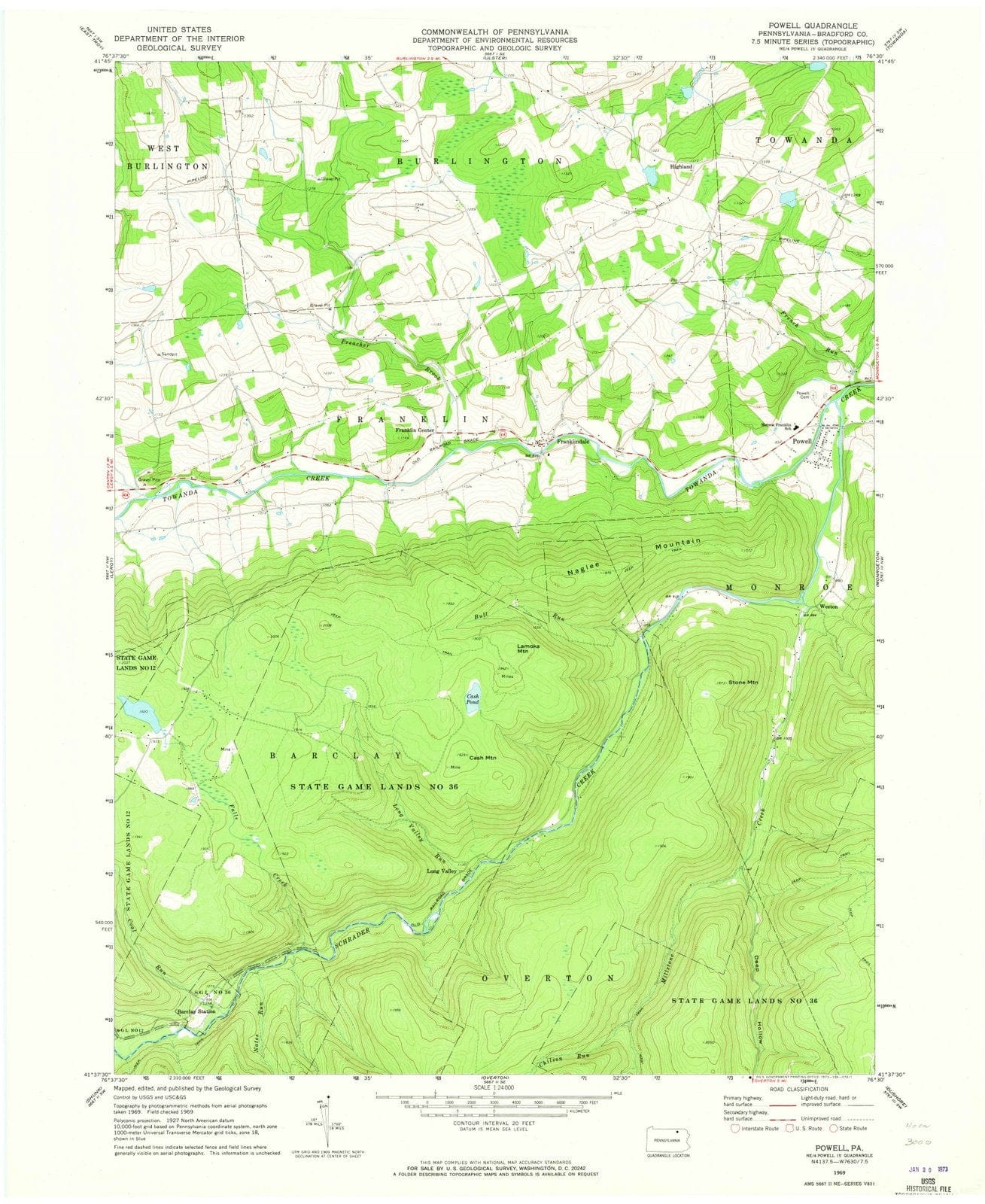 1969 Powell, PA - Pennsylvania - USGS Topographic Map