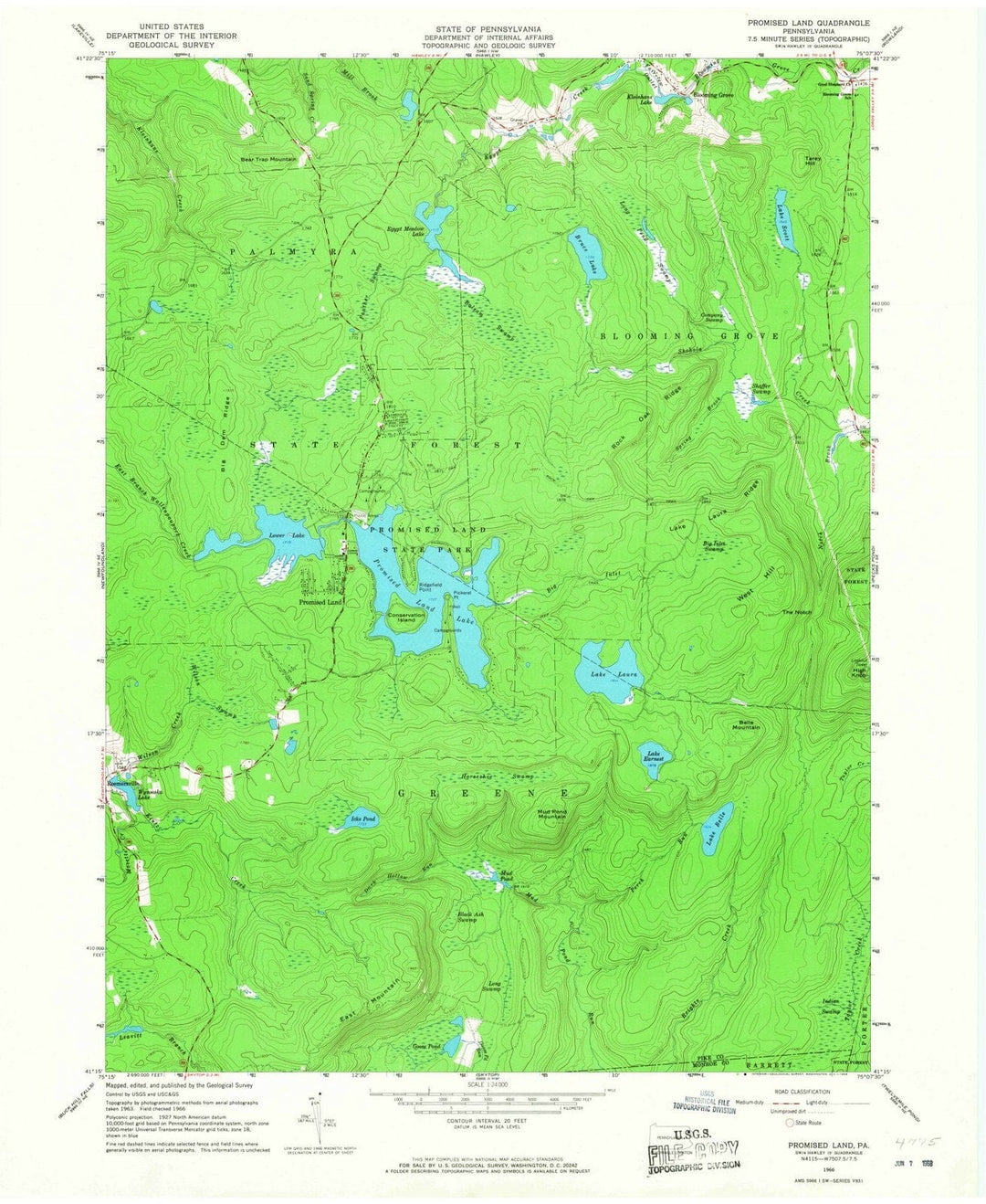 1966 Promised Land, PA - Pennsylvania - USGS Topographic Map