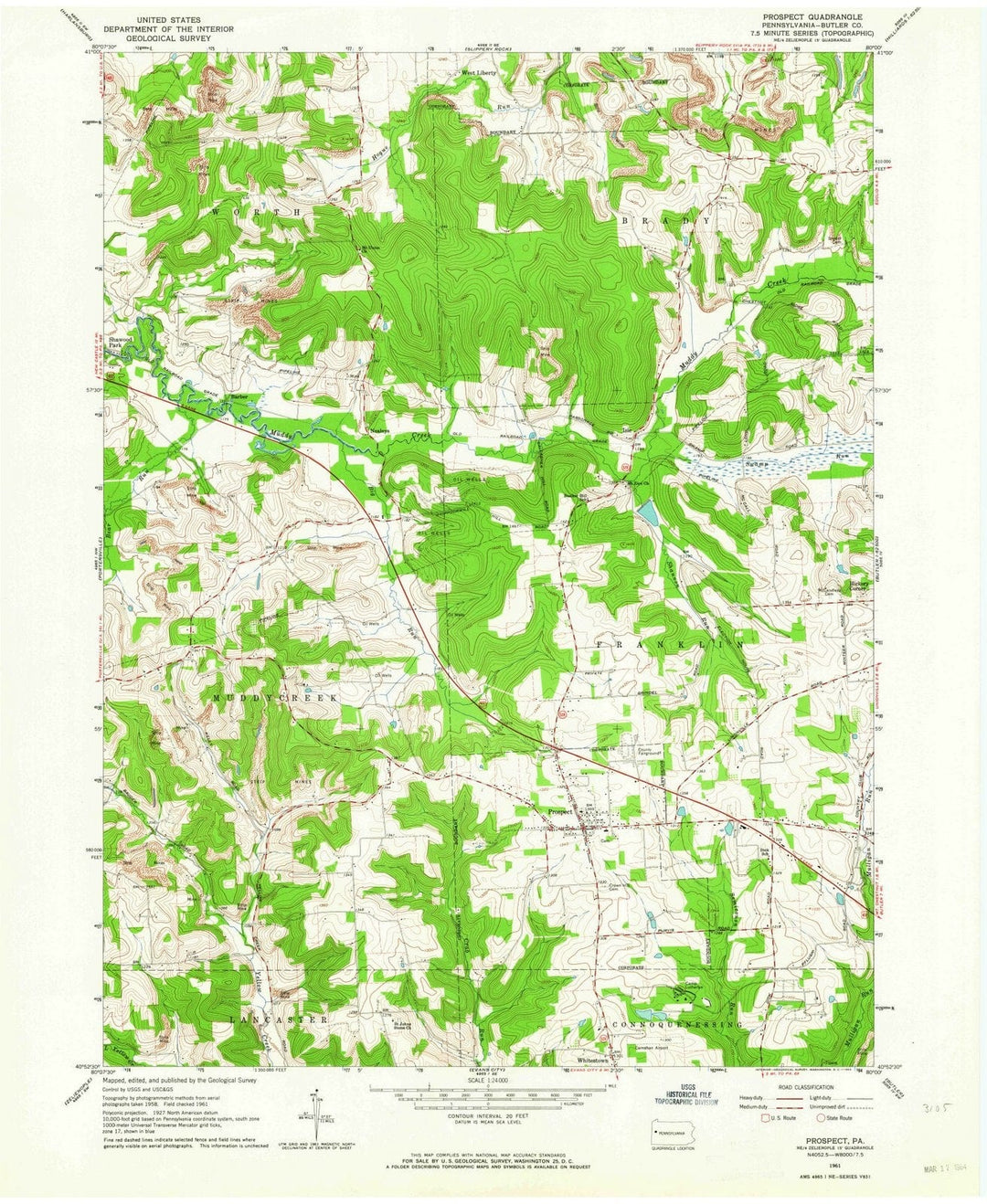 1961 Prospect, PA - Pennsylvania - USGS Topographic Map