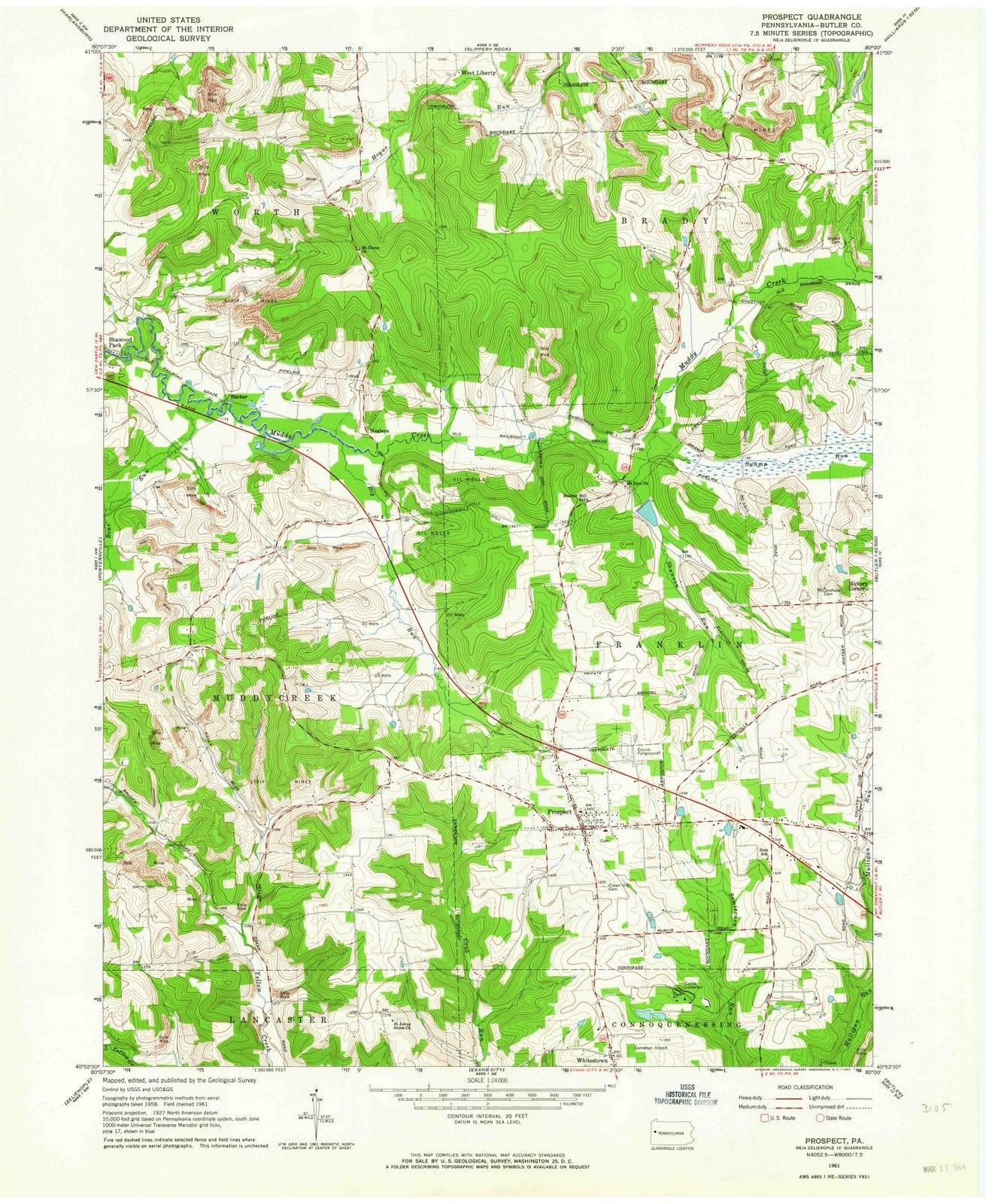 1961 Prospect, PA - Pennsylvania - USGS Topographic Map