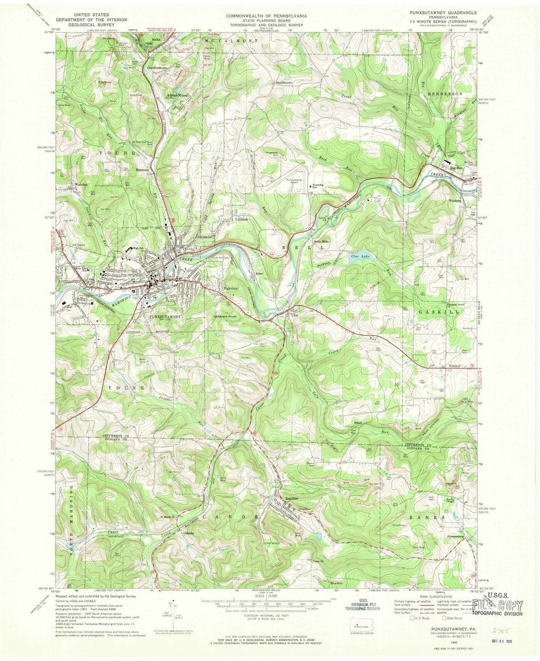 1968 Punxsutawney, PA - Pennsylvania - USGS Topographic Map