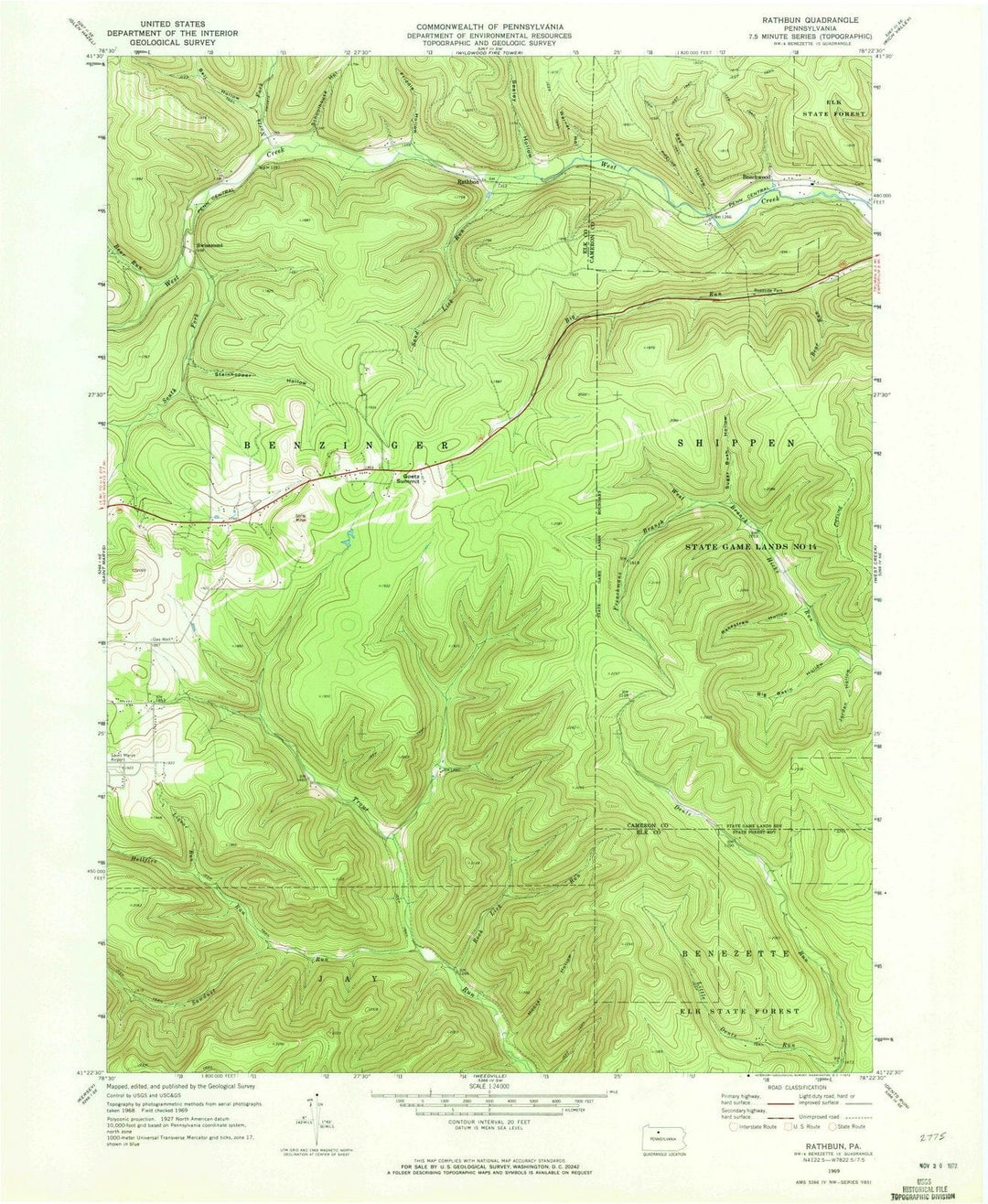 1969 Rathbun, PA - Pennsylvania - USGS Topographic Map