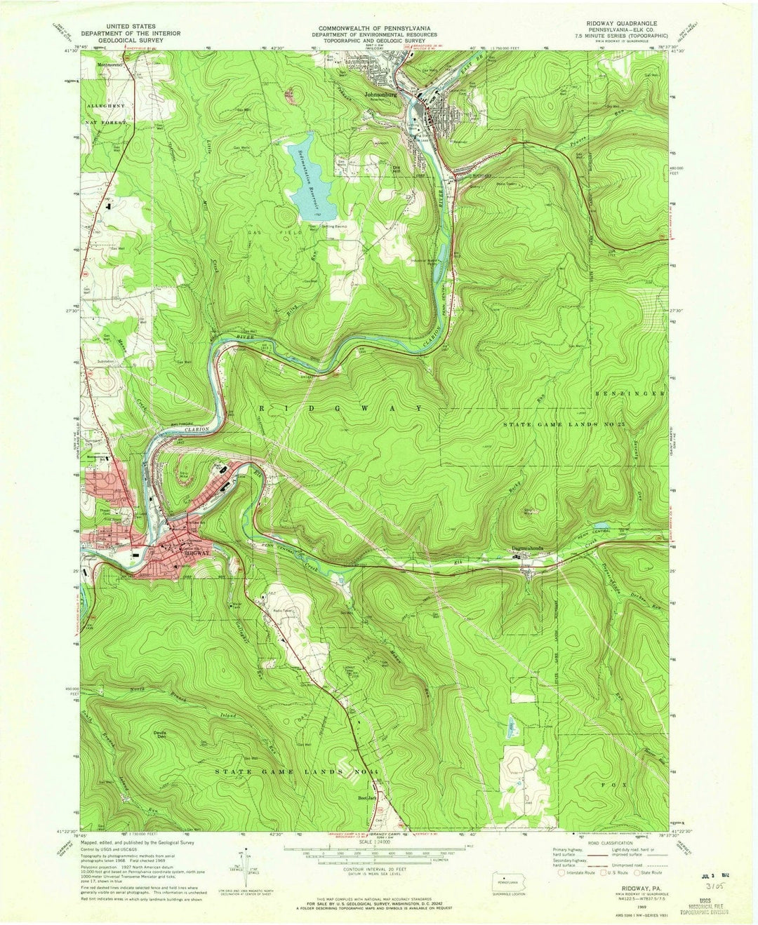 1969 Ridgway, PA - Pennsylvania - USGS Topographic Map