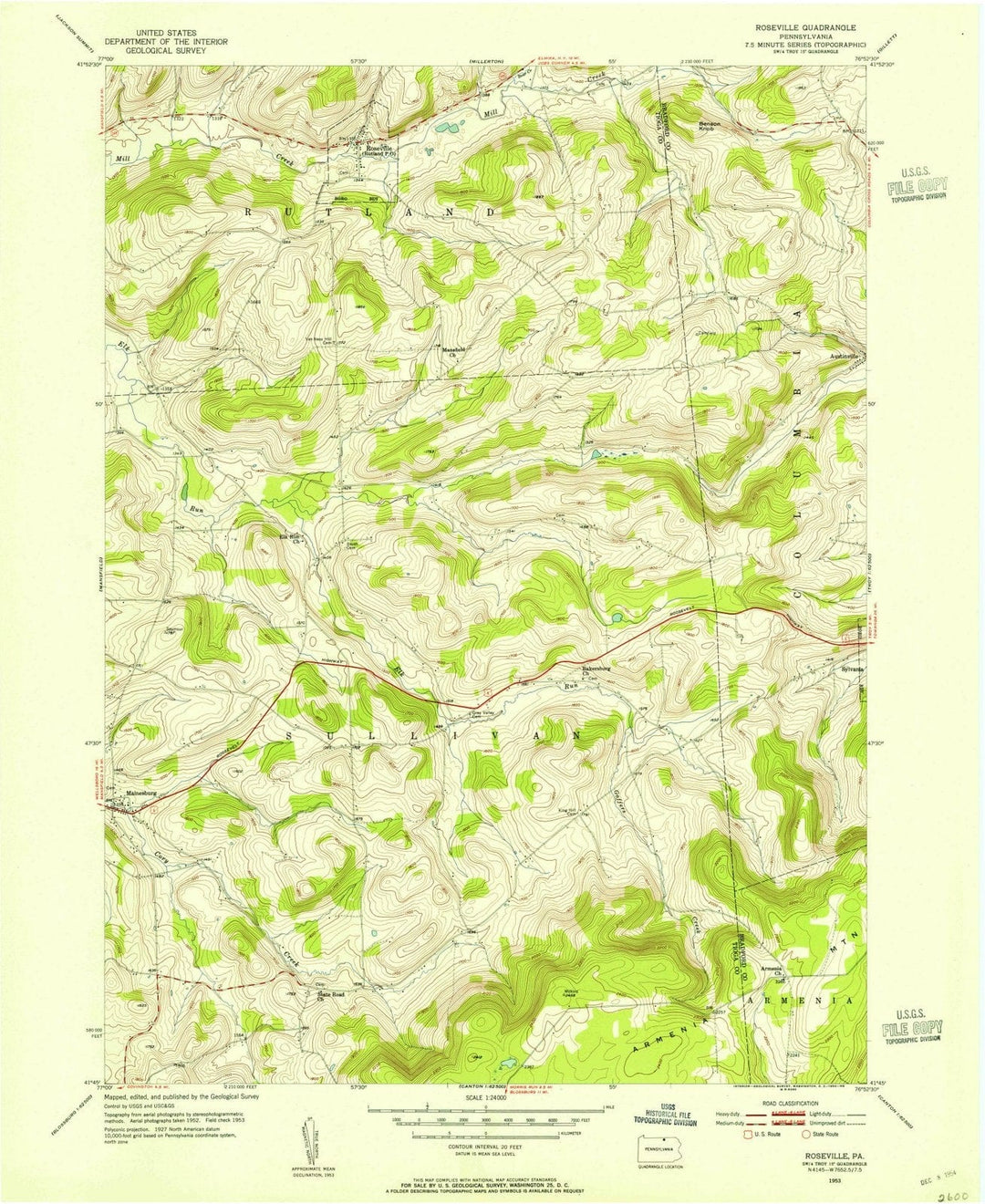 1953 Roseville, PA - Pennsylvania - USGS Topographic Map