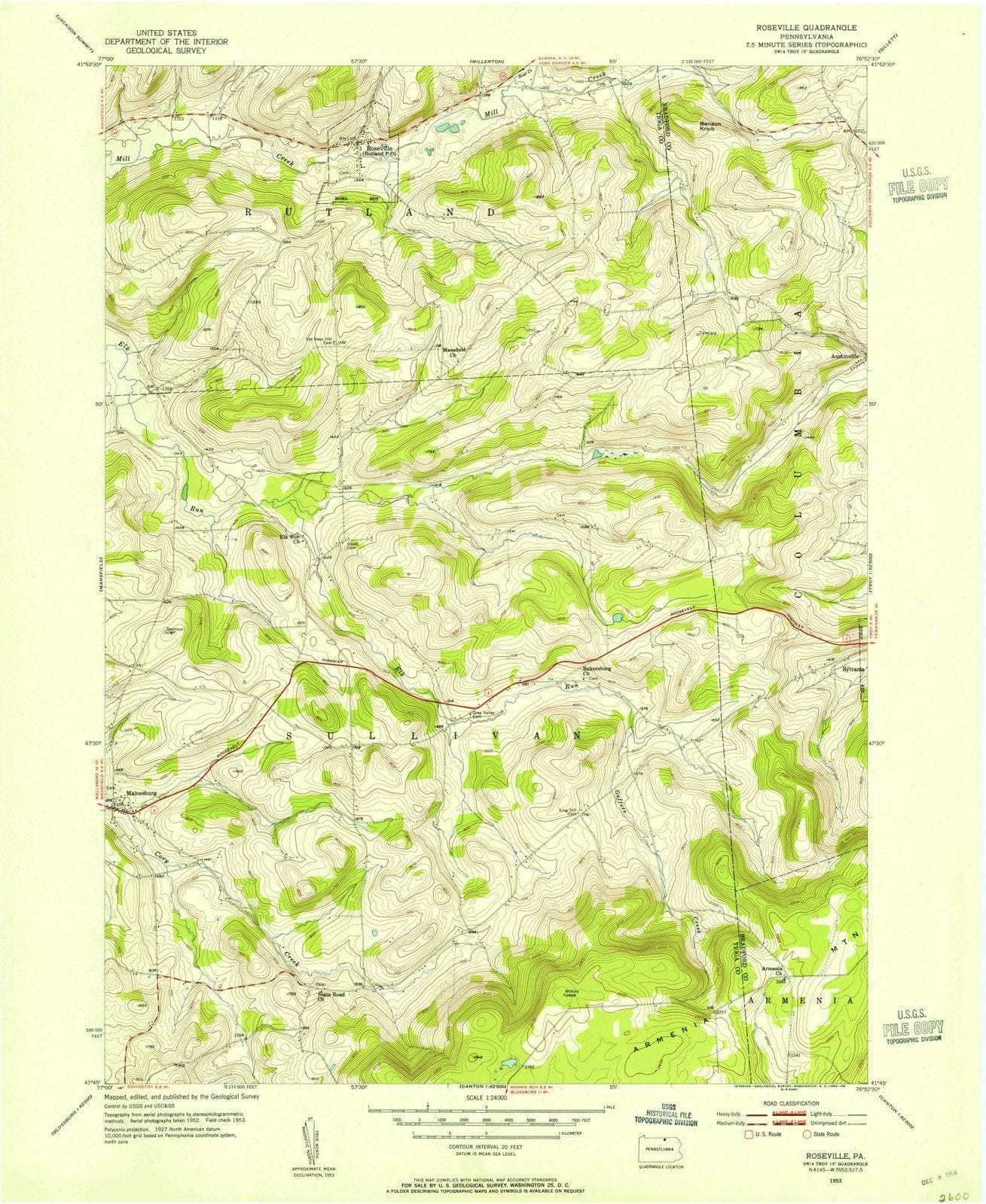 1953 Roseville, PA - Pennsylvania - USGS Topographic Map