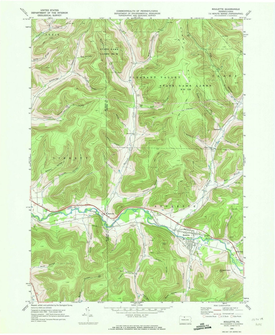1969 Roulette, PA - Pennsylvania - USGS Topographic Map