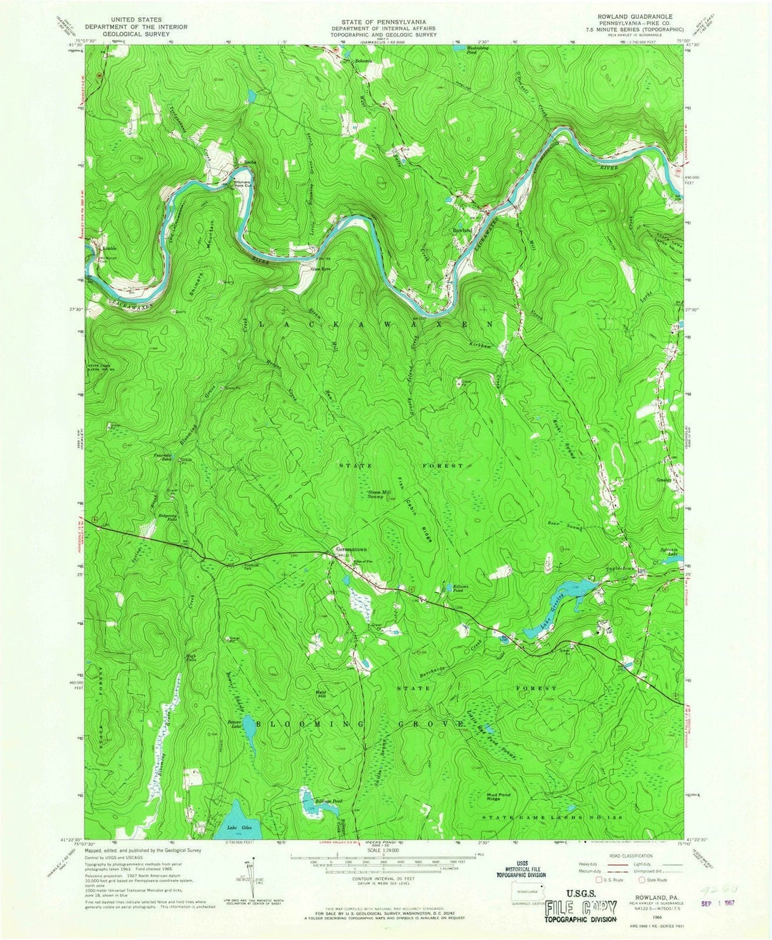 1966 Rowland, PA - Pennsylvania - USGS Topographic Map