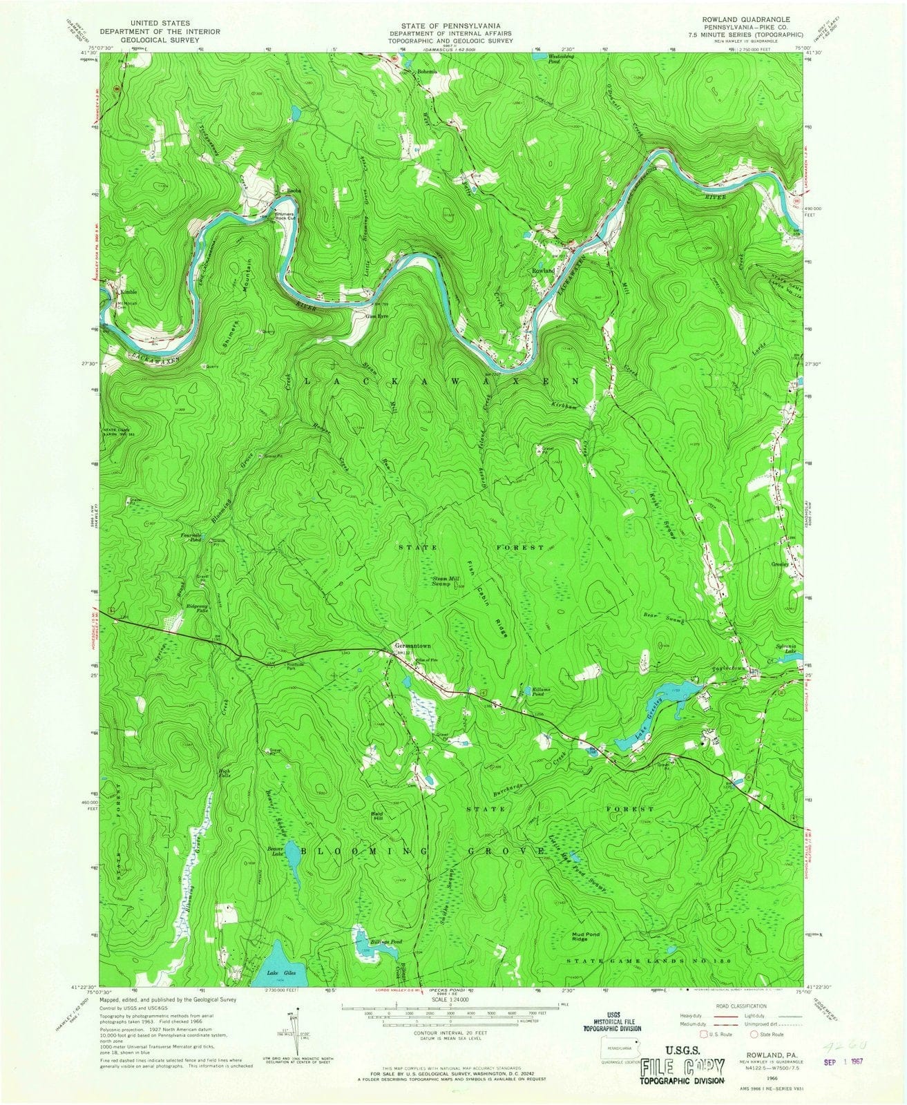 1966 Rowland, PA - Pennsylvania - USGS Topographic Map