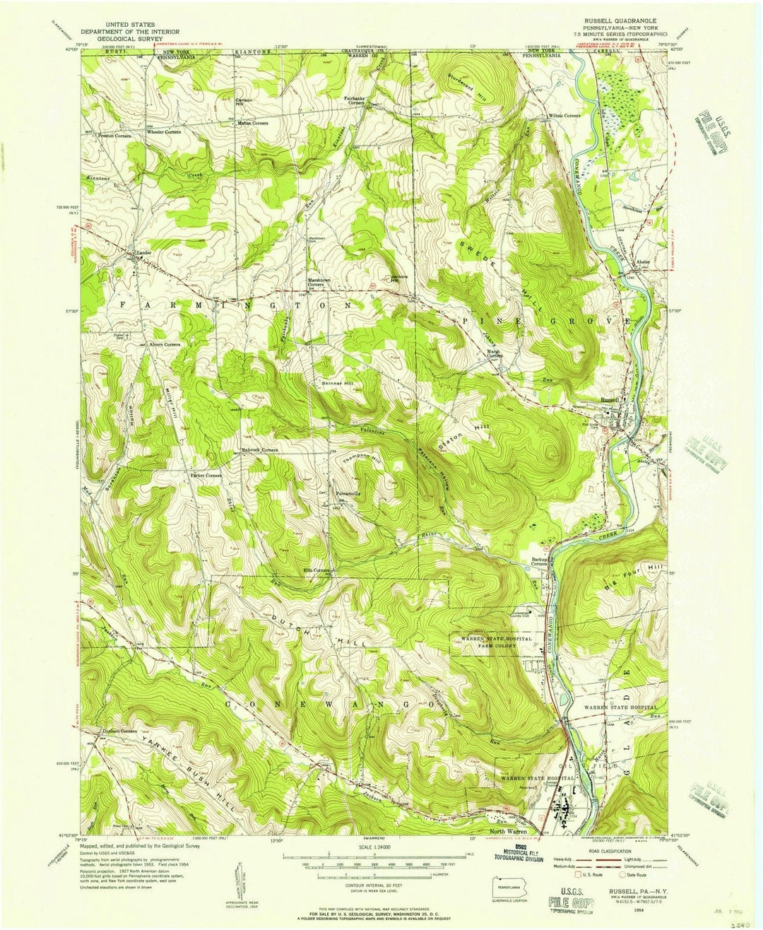 1954 Russell, PA - Pennsylvania - USGS Topographic Map