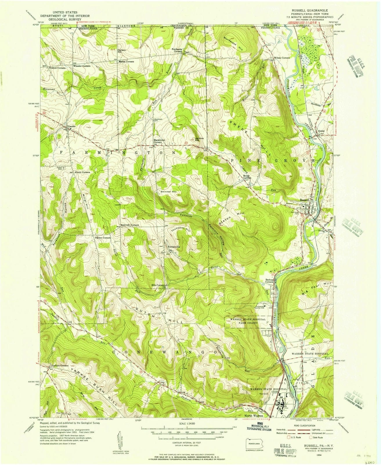 1954 Russell, PA - Pennsylvania - USGS Topographic Map