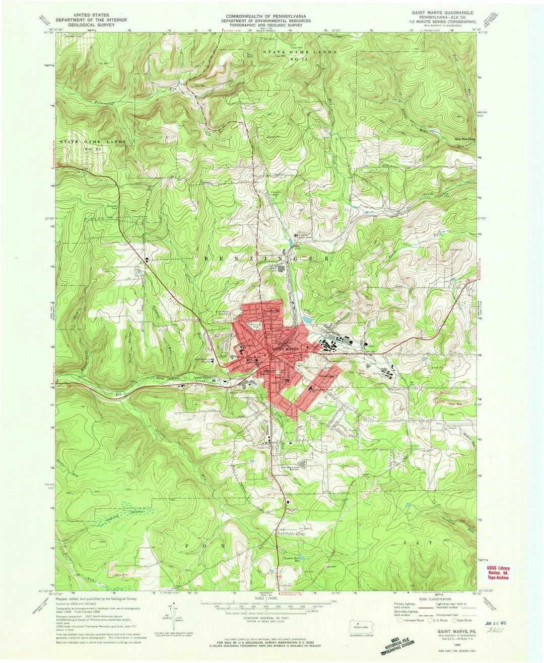 1969 Saint Marys, PA - Pennsylvania - USGS Topographic Map