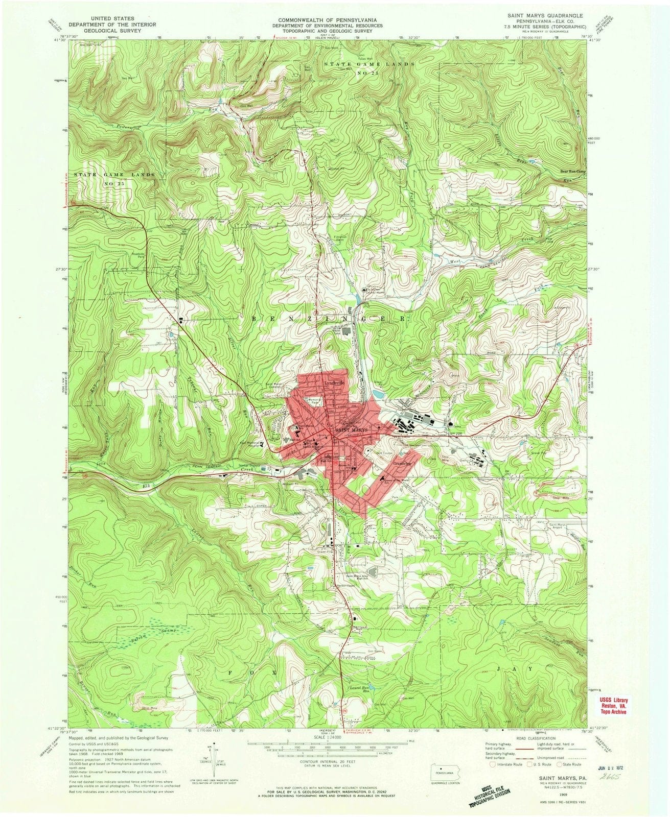 1969 Saint Marys, PA - Pennsylvania - USGS Topographic Map