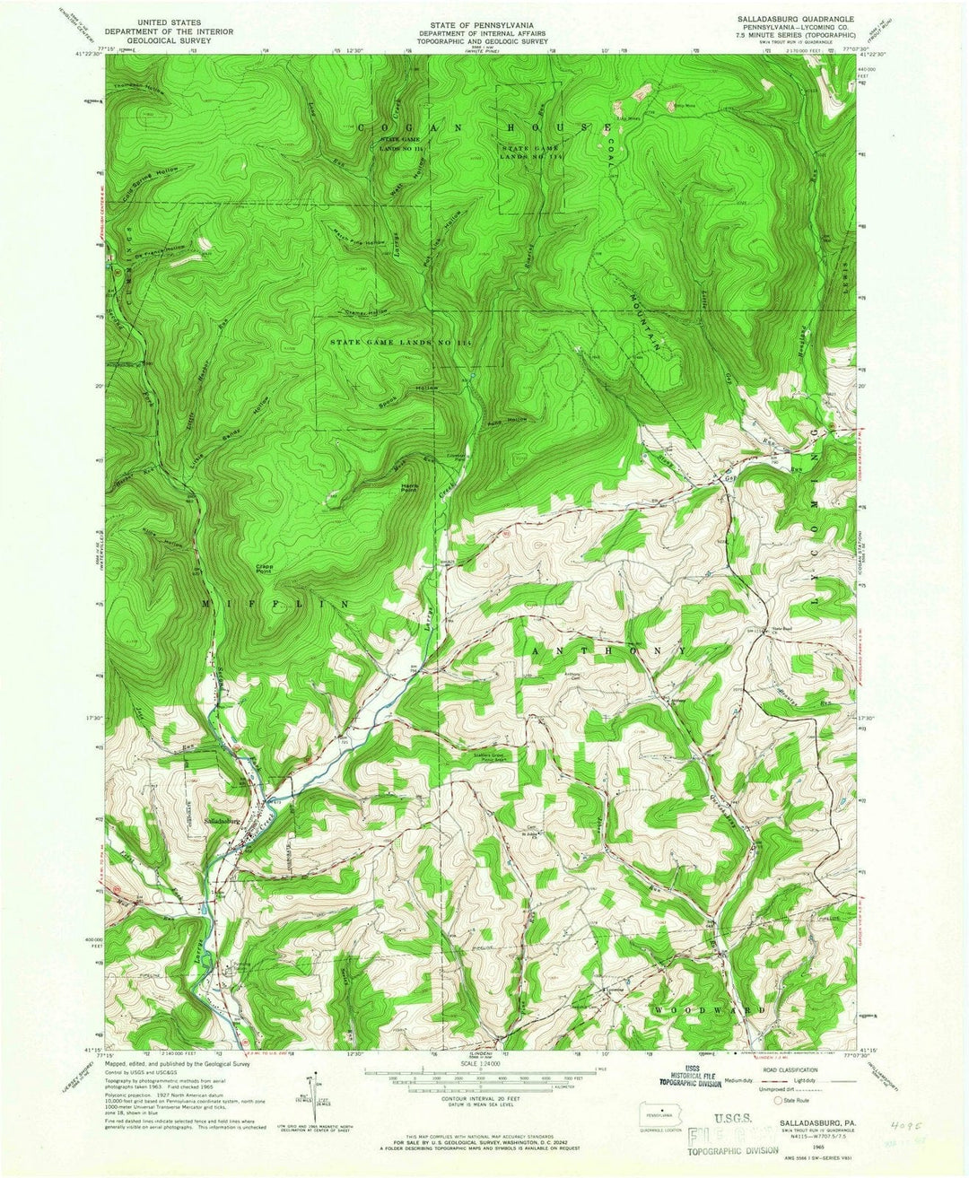 1965 Salladasburg, PA - Pennsylvania - USGS Topographic Map