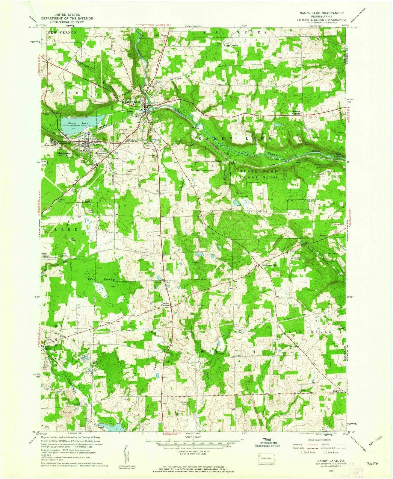 1960 Sandy Lake, PA - Pennsylvania - USGS Topographic Map