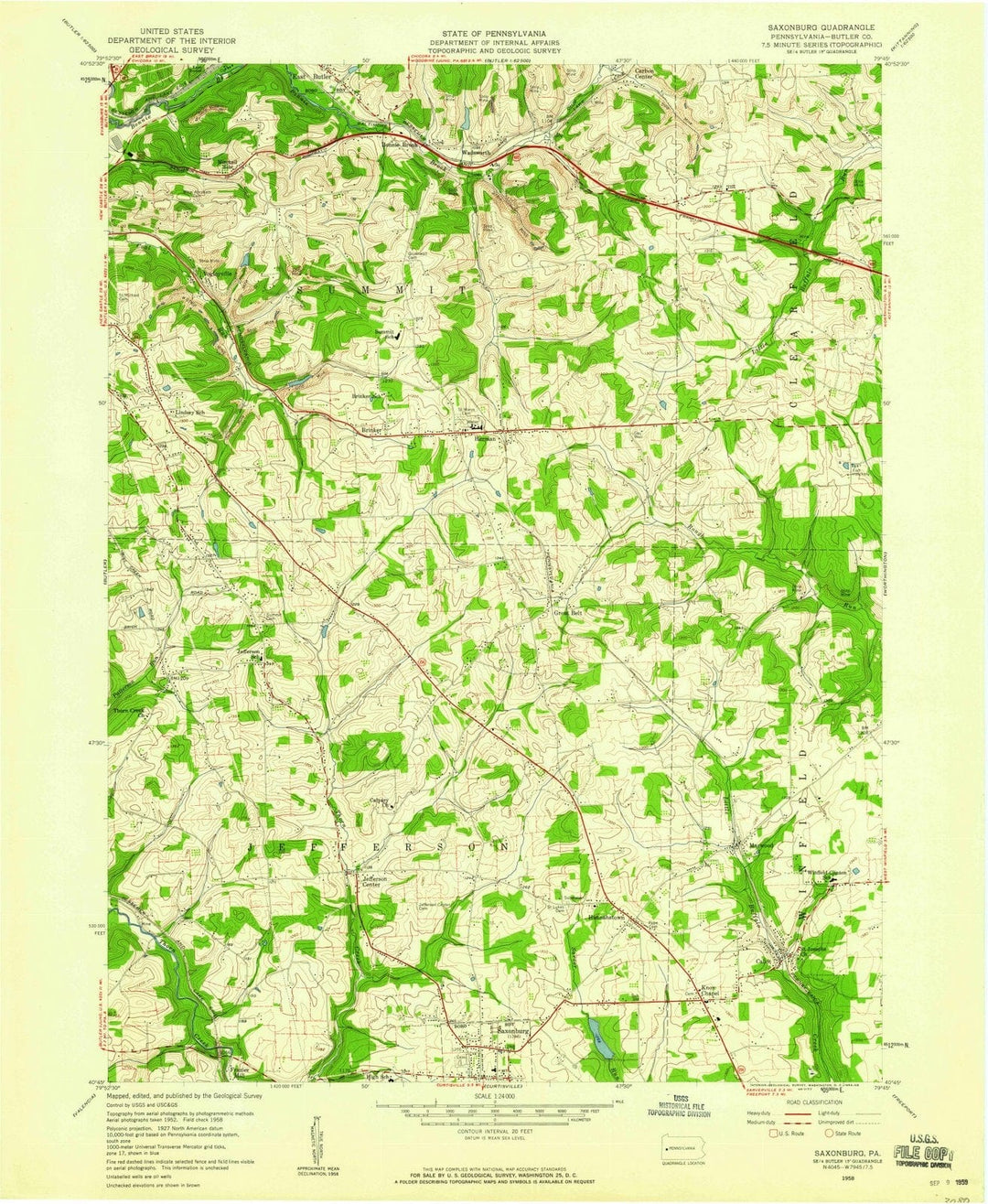 1958 Saxonburg, PA - Pennsylvania - USGS Topographic Map
