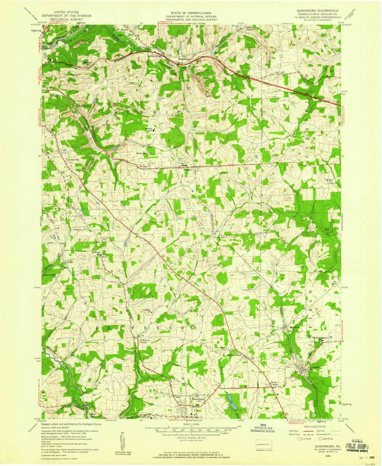 1958 Saxonburg, PA - Pennsylvania - USGS Topographic Map
