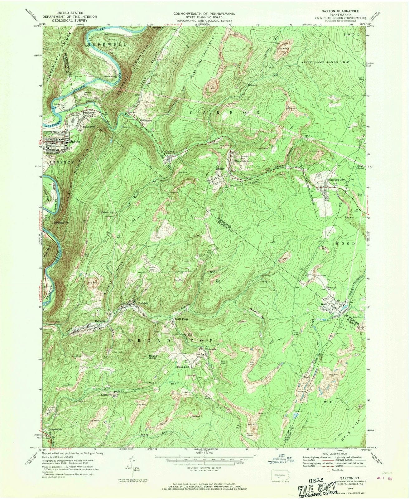 1968 Saxton, PA - Pennsylvania - USGS Topographic Map