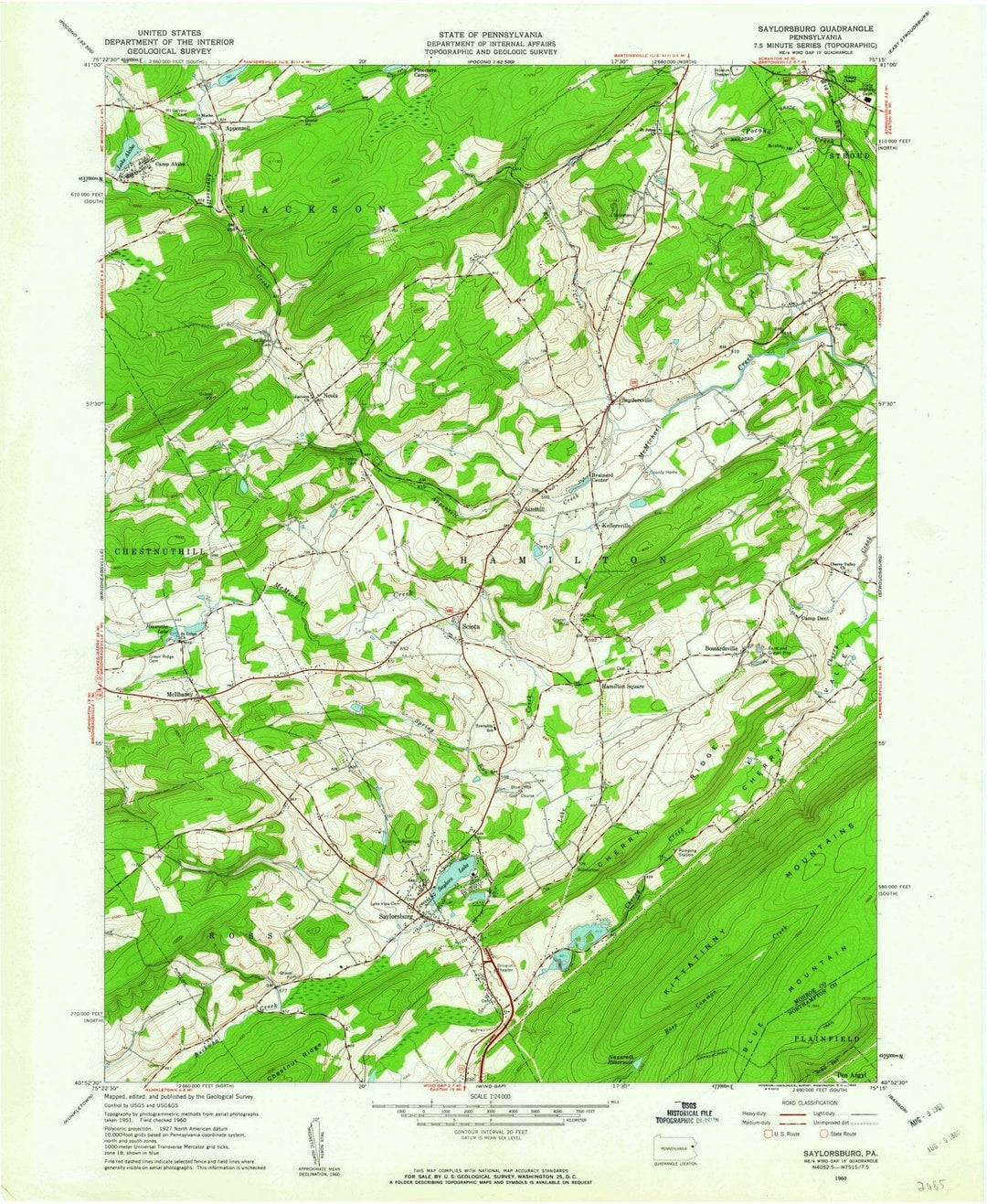 1960 Saylorsburg, PA - Pennsylvania - USGS Topographic Map