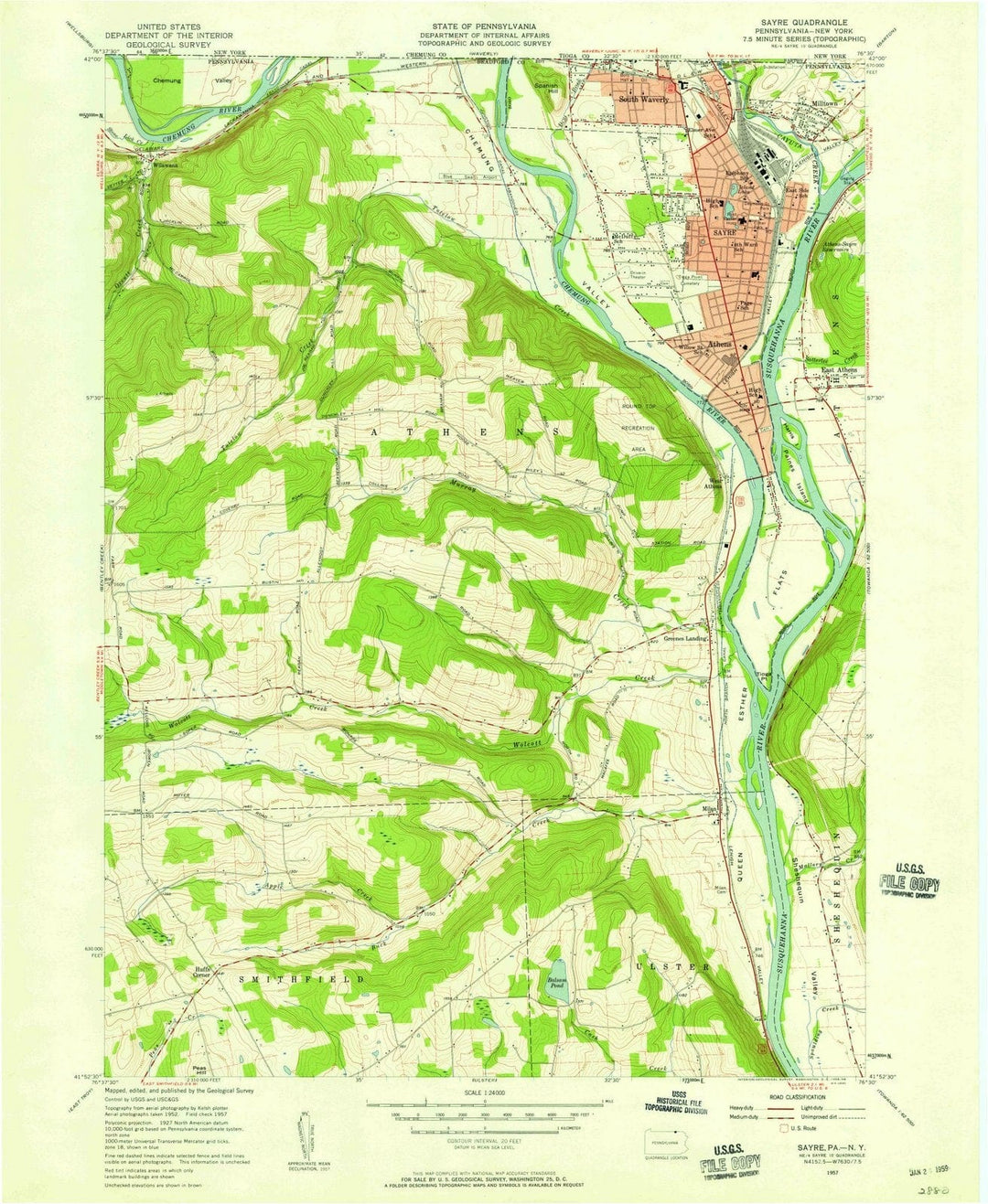 1957 Sayre, PA - Pennsylvania - USGS Topographic Map