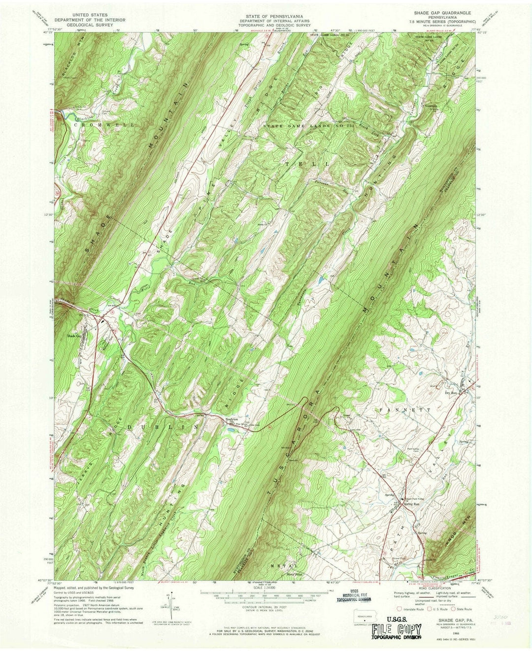 1966 Shade Gap, PA - Pennsylvania - USGS Topographic Map