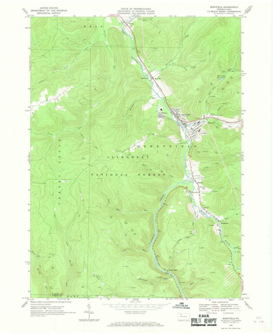 1966 Sheffield, PA - Pennsylvania - USGS Topographic Map