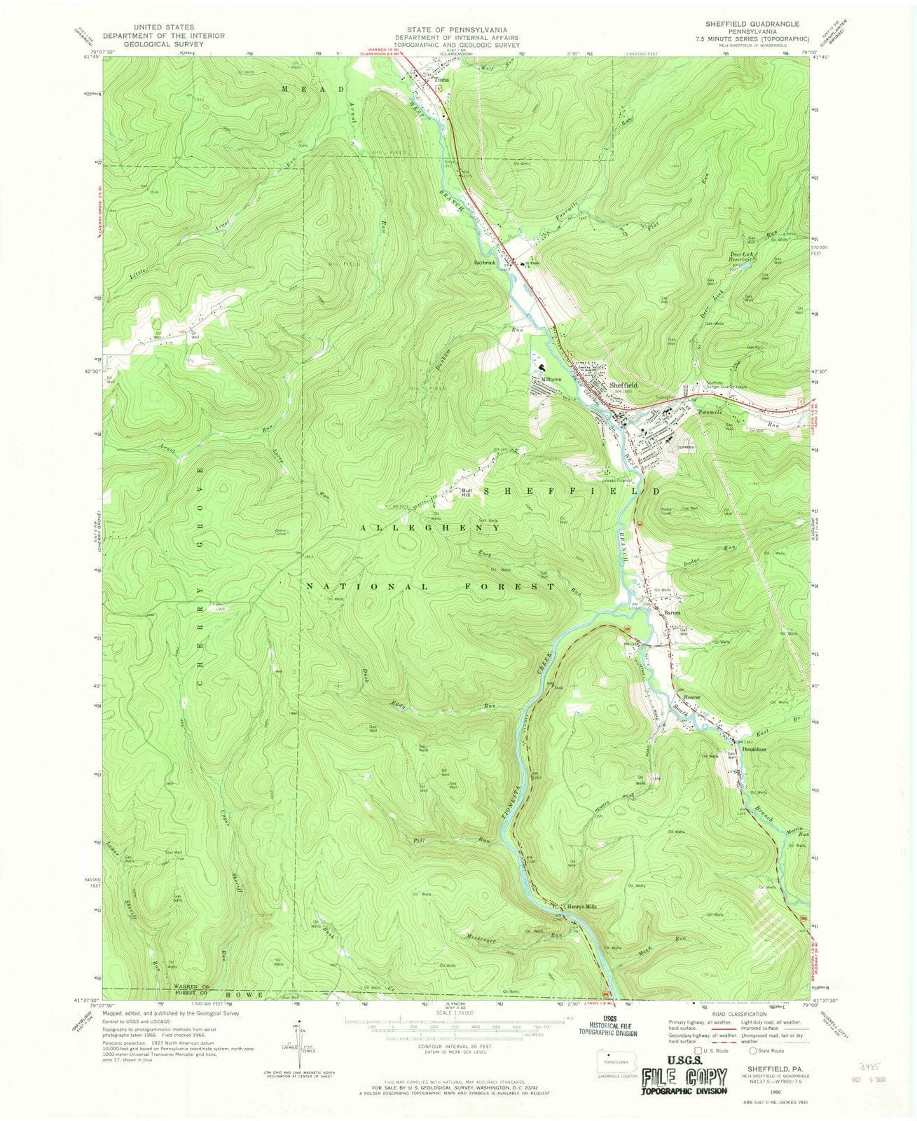 1966 Sheffield, PA - Pennsylvania - USGS Topographic Map