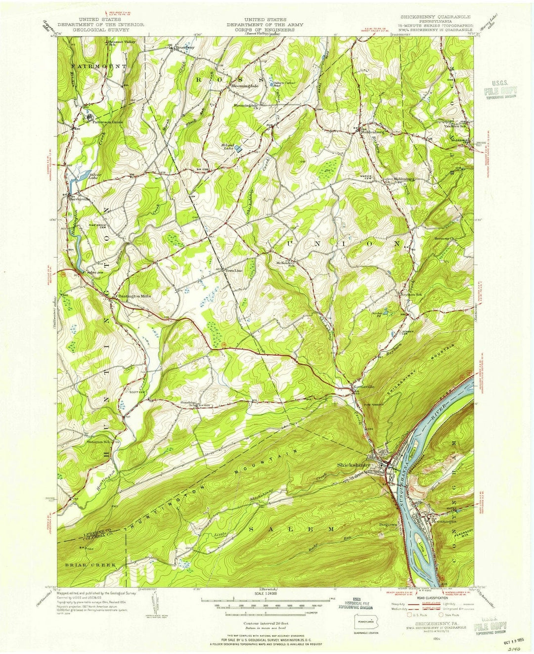1954 Shickshinny, PA - Pennsylvania - USGS Topographic Map