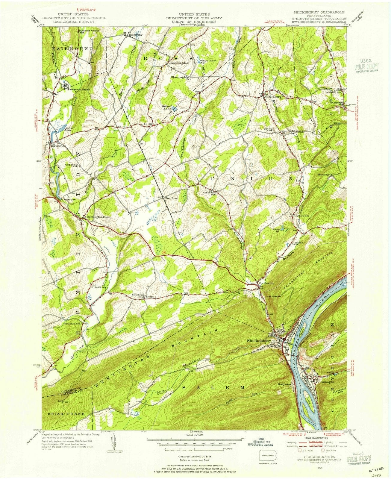 1954 Shickshinny, PA - Pennsylvania - USGS Topographic Map