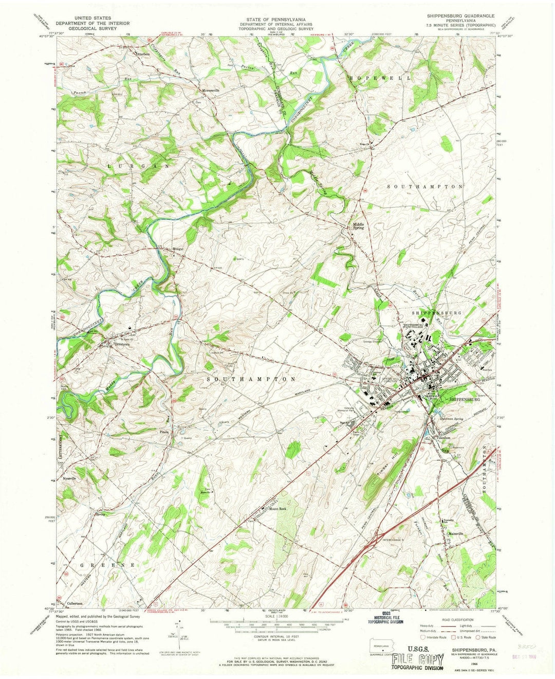 1966 Shippensburg, PA - Pennsylvania - USGS Topographic Map