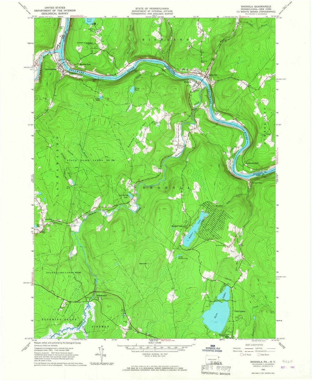 1965 Shohola, PA - Pennsylvania - USGS Topographic Map