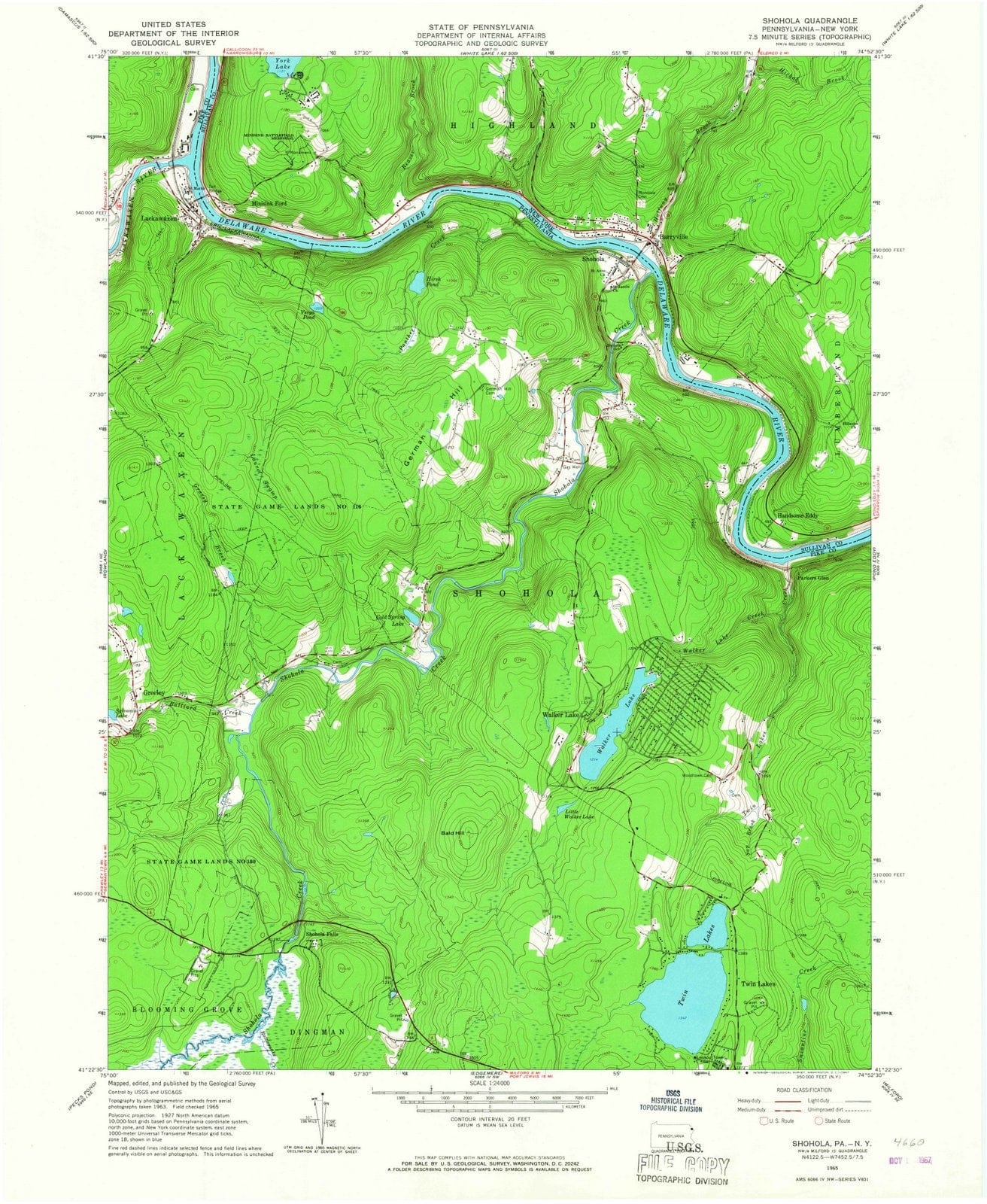 1965 Shohola, PA - Pennsylvania - USGS Topographic Map