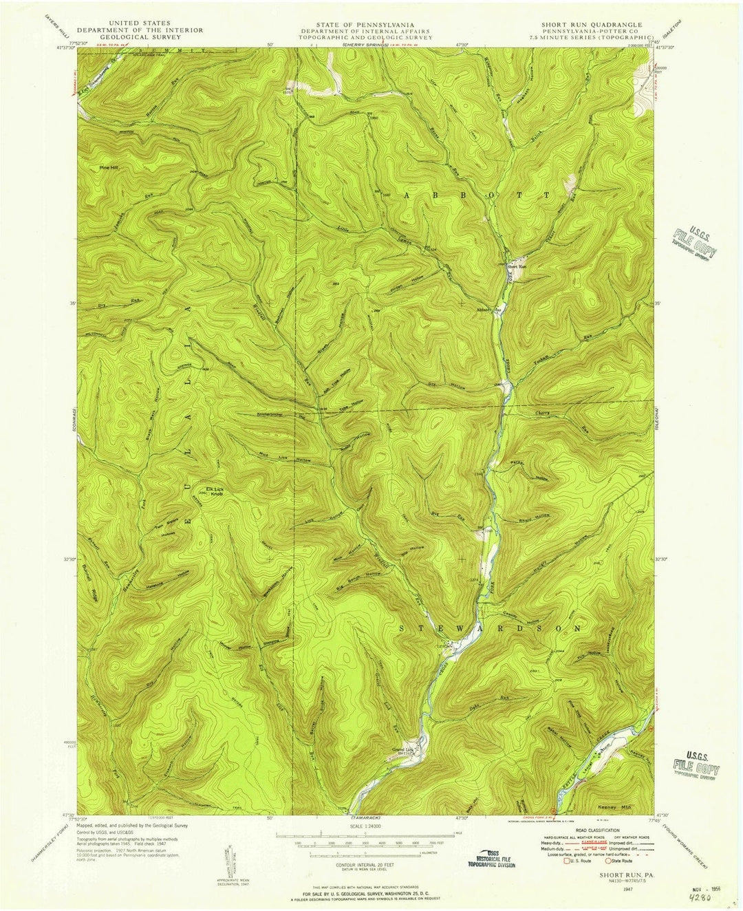 1947 Short Run, PA - Pennsylvania - USGS Topographic Map