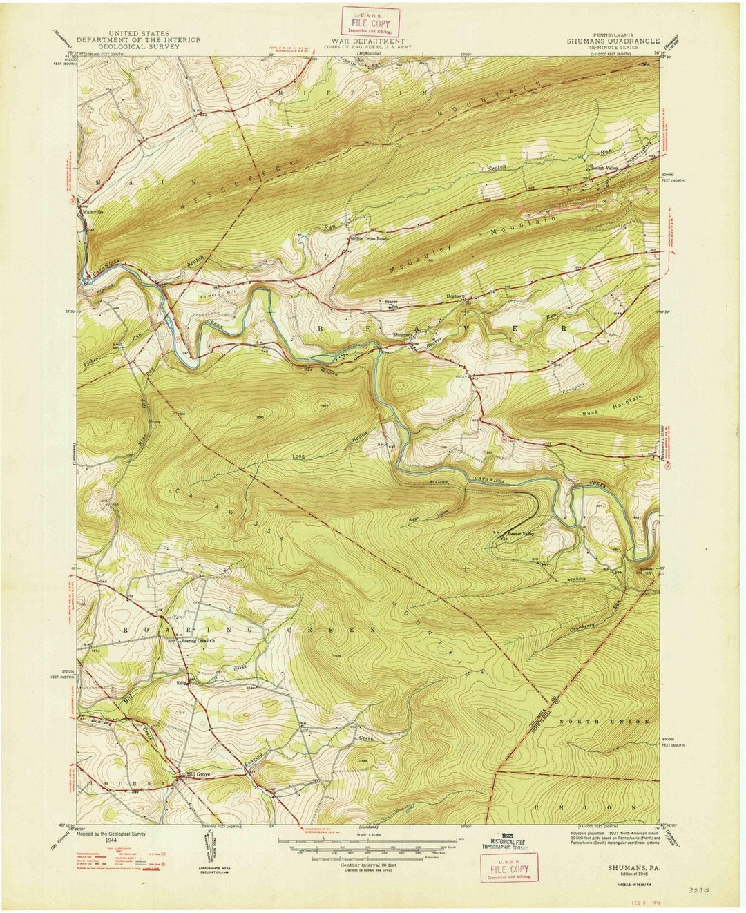1948 Shumans, PA - Pennsylvania - USGS Topographic Map