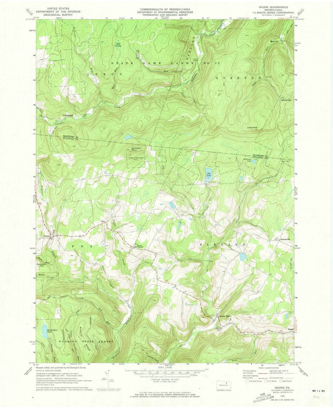 1970 Shunk, PA - Pennsylvania - USGS Topographic Map