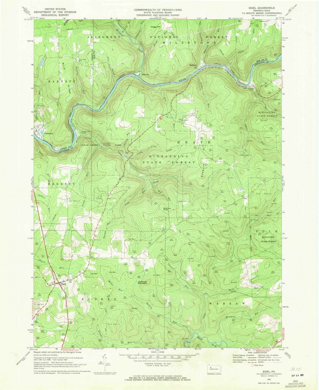 1967 Sigel, PA - Pennsylvania - USGS Topographic Map