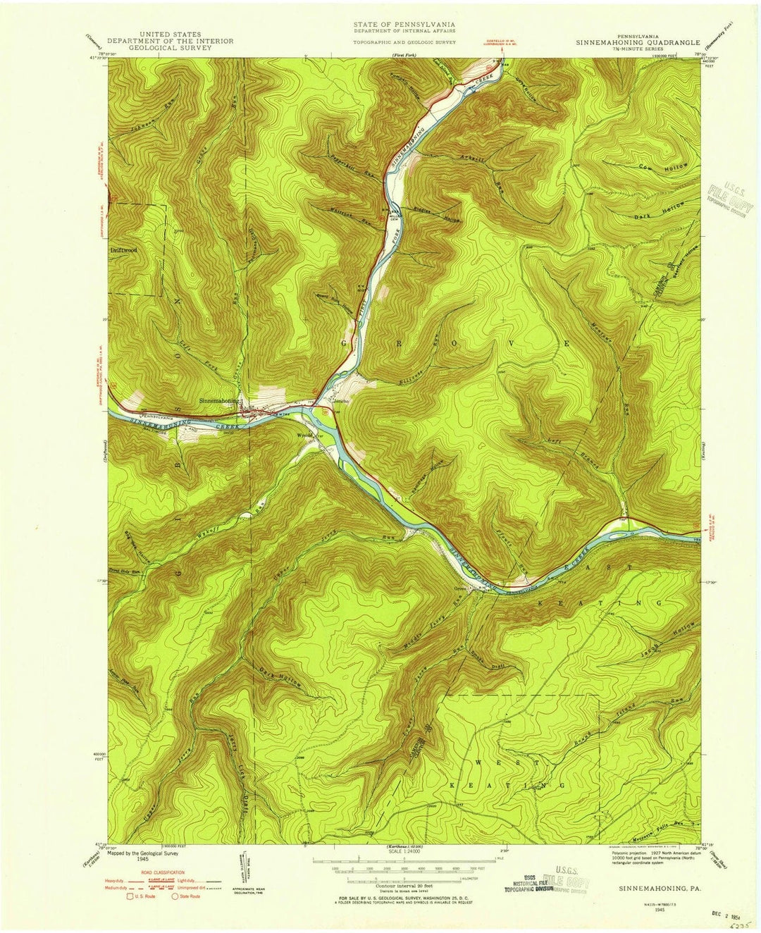 1945 Sinnemahoning, PA - Pennsylvania - USGS Topographic Map