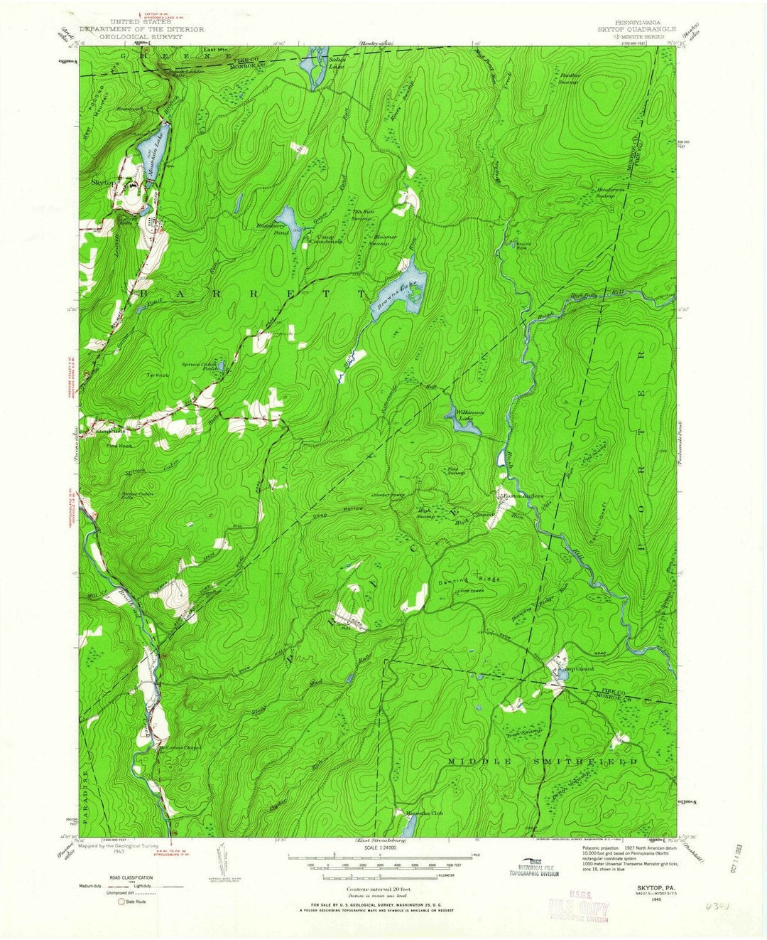 1943 Skytop, PA - Pennsylvania - USGS Topographic Map