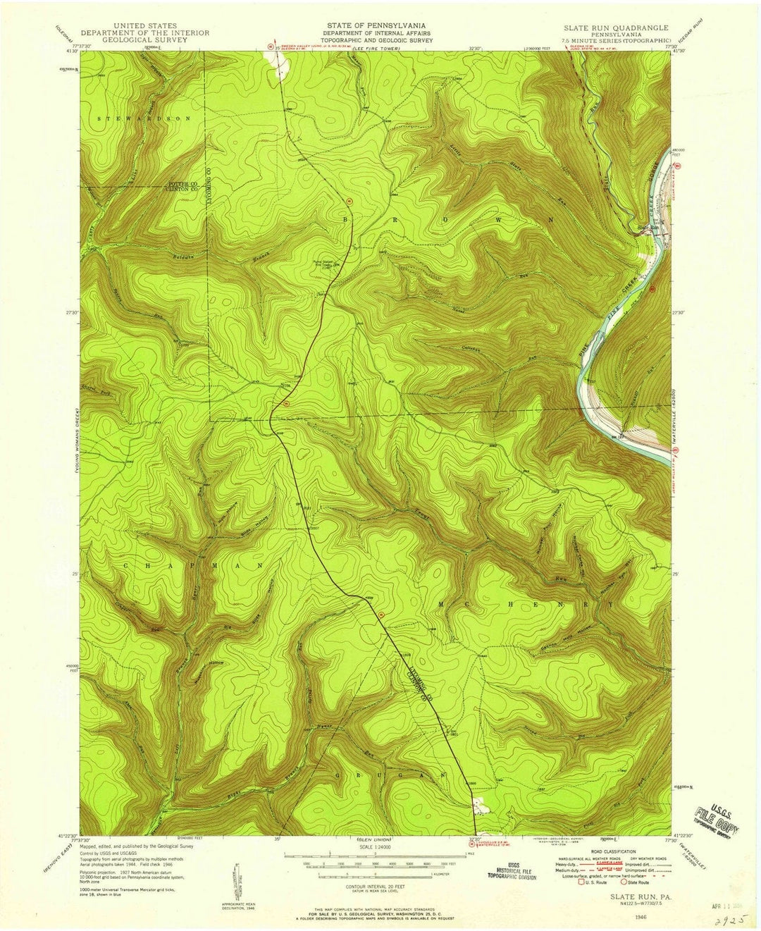 1946 Slate Run, PA - Pennsylvania - USGS Topographic Map