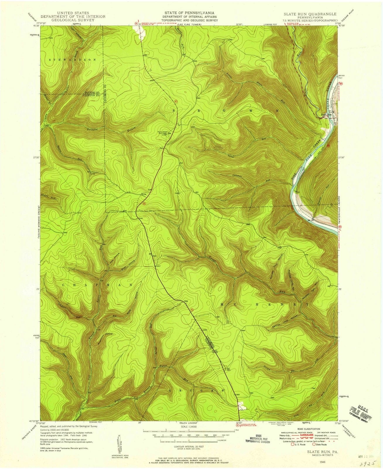 1946 Slate Run, PA - Pennsylvania - USGS Topographic Map