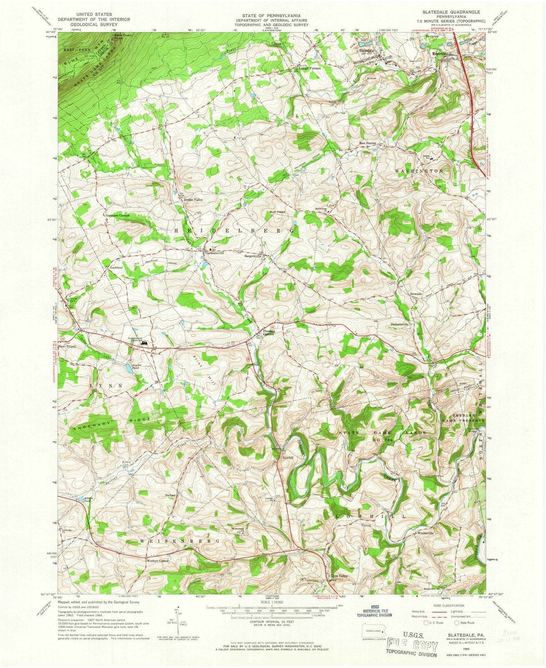 1965 Slatedale, PA - Pennsylvania - USGS Topographic Map